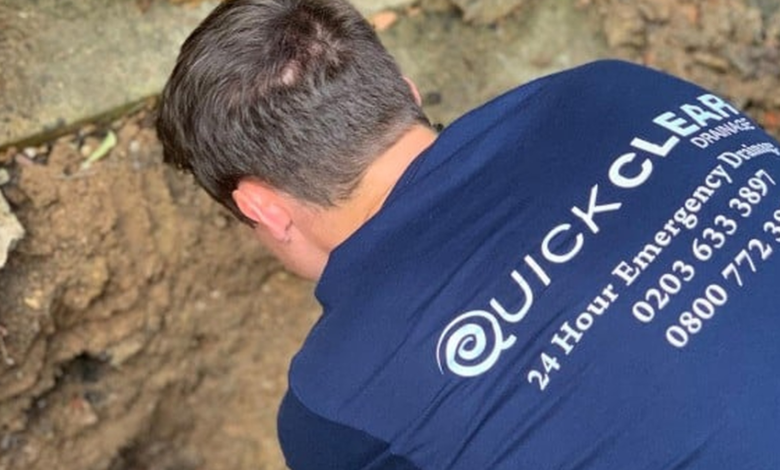 A Quick Clear engineer examining an underground route. Image sourced from the Quick Clear Drainage website.